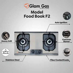 Glam Gas (Food book F2) Steel Pan Supports Easy Clean (Natural Gas LPG) Brand Warranty