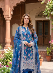03 Piece Stitched Embroidered with cutwork embroidered chiffon dupatta
