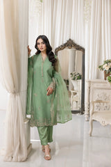 03 Piece Ready to wear Embroidered Organza