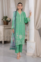 03 Piece Ready to wear Embroidered Raw Silk With Printed Polyester Chiffon Dupatta