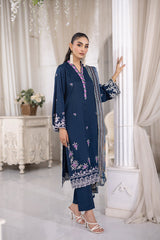 03 Piece Ready to wear Embroidered Raw Silk With Printed Polyester Chiffon Dupatta
