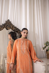 03 Piece Ready to wear Embroidered Raw Silk With Printed Polyester Chiffon Dupatta