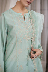 03 Piece Ready to wear Embroidered Raw Silk With Printed Polyester Chiffon Dupatta