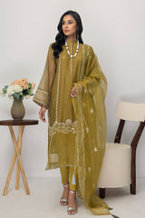 03 Piece Ready to wear Embroidered Khaddi net with Organza dupatta