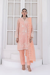 03 Piece Ready To Wear Embroidered Khaddi Net With Embroidered Fancy Net Dupatta