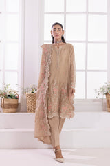 03 Piece Ready To Wear Embroidered Khaddi Net With Embroidered Fancy Net Dupatta