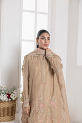 03 Piece Ready To Wear Embroidered Khaddi Net With Embroidered Fancy Net Dupatta