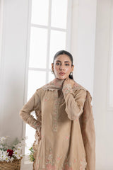 03 Piece Ready To Wear Embroidered Khaddi Net With Embroidered Fancy Net Dupatta