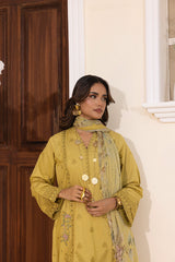 03 Piece Stitched Embroidered with Printed Chiffon Dupatta