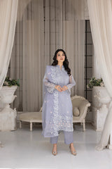 03 Piece Ready to wear Embroidered Organza