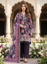 03 Piece Stitched Embroidered with cutwork embroidered chiffon dupatta