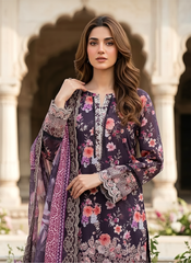 03 Piece Stitched Embroidered with cutwork embroidered chiffon dupatta