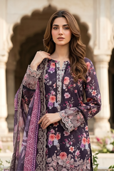 03 Piece Unstitched Embroidered with cutwork embroidered chiffon dupatta - Design 22