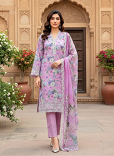03 Piece Stitched Embroidered with cutwork embroidered chiffon dupatta