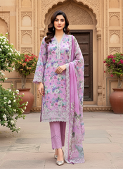 03 Piece Stitched Embroidered with cutwork embroidered chiffon dupatta