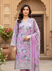 03 Piece Stitched Embroidered with cutwork embroidered chiffon dupatta