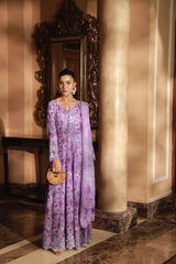 03 Piece Unstitched Embroidered With Printed Chiffon Dupatta Komal Lawn - Design 1