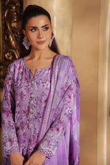 03 Piece Stitched Embroidered with Printed Chiffon Dupatta Komal Lawn