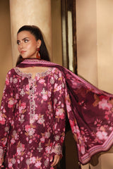 03 Piece Unstitched Embroidered With Printed Lawn Dupatta Komal Lawn - Design 30