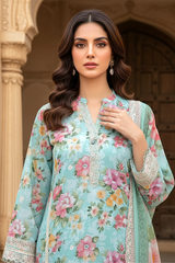 03 Piece Unstitched Embroidered with cutwork embroidered chiffon dupatta - Design 24