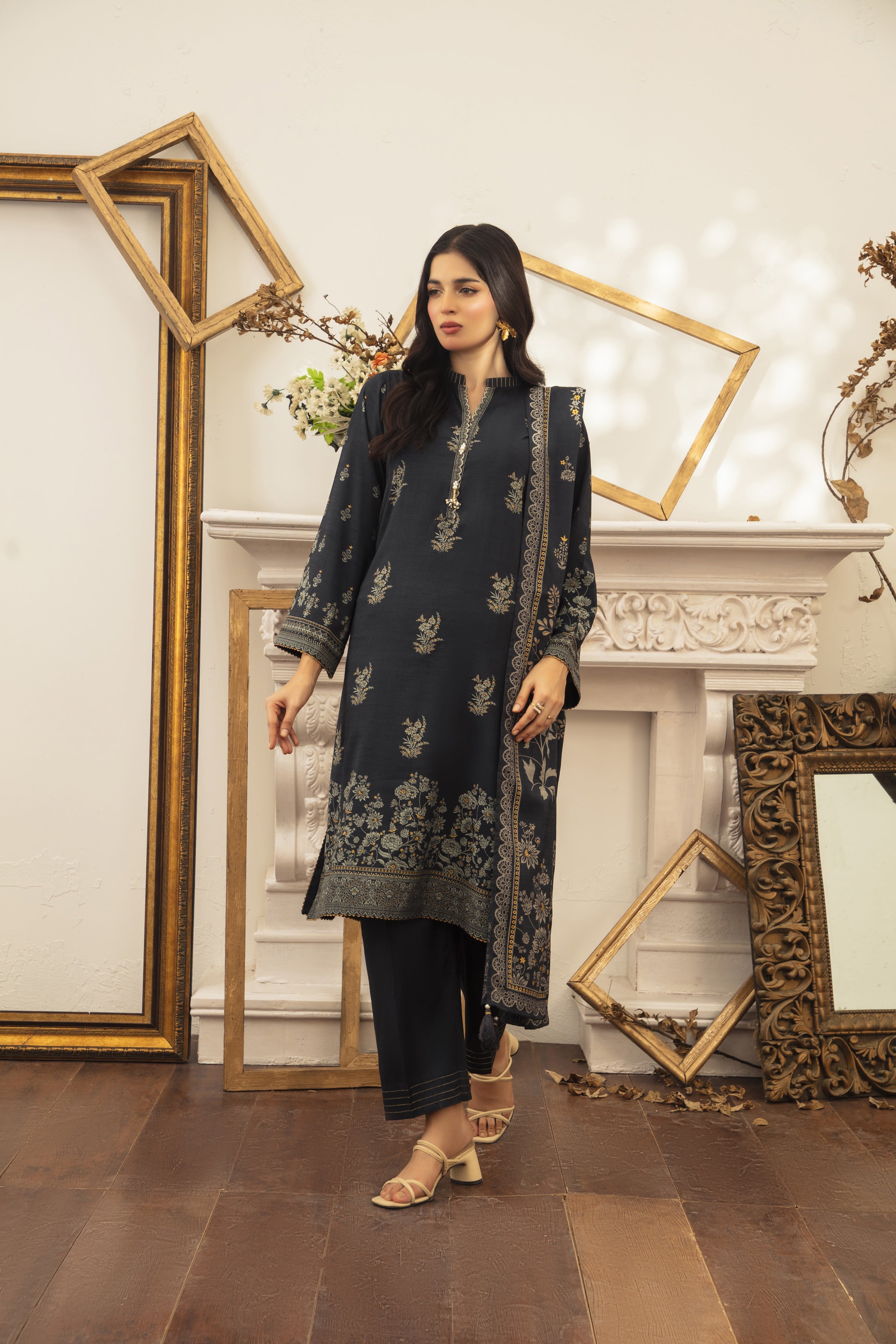 03 Piece Stitched Textured Pearl Printed Marina