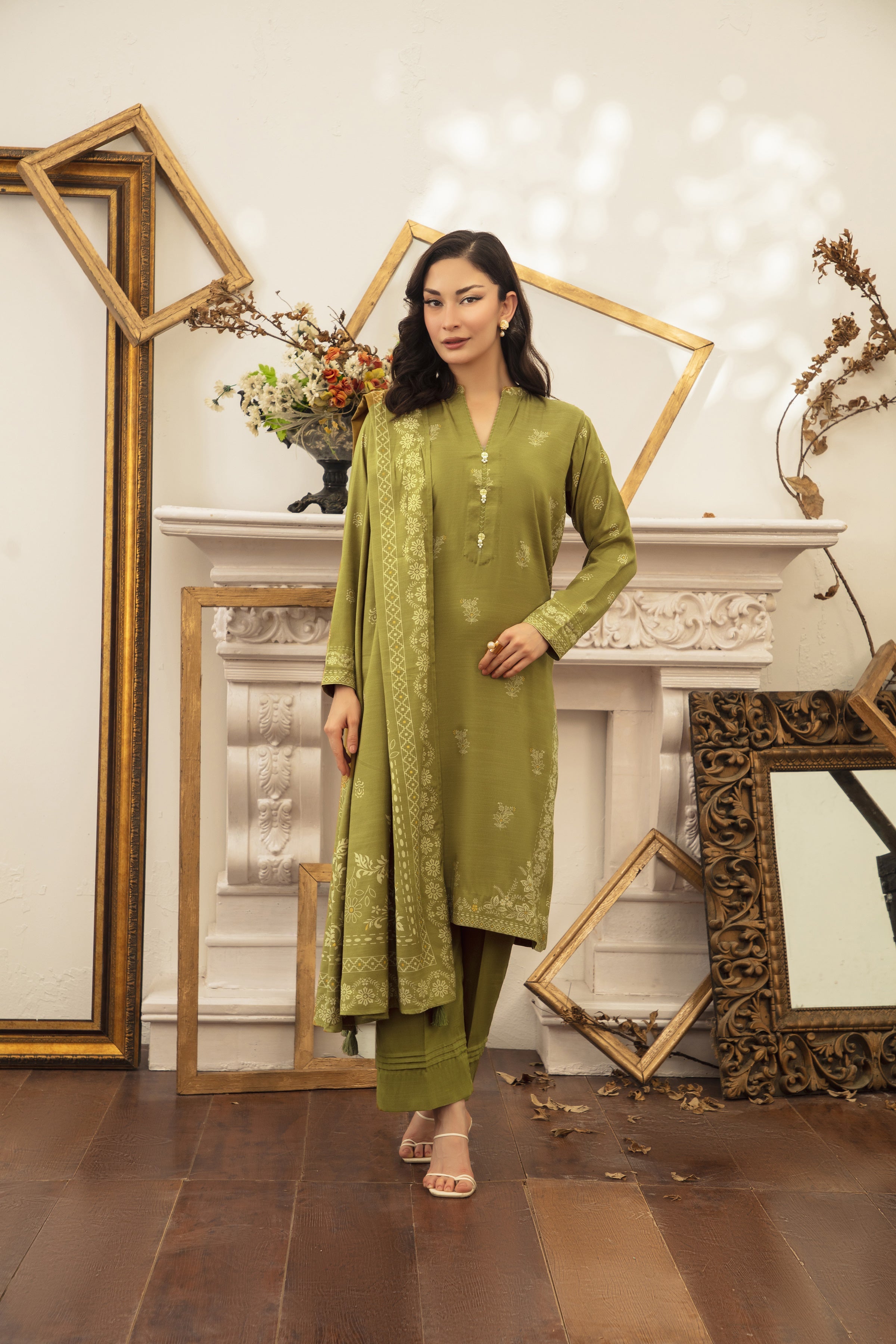 03 Piece Stitched Textured Pearl Printed Marina