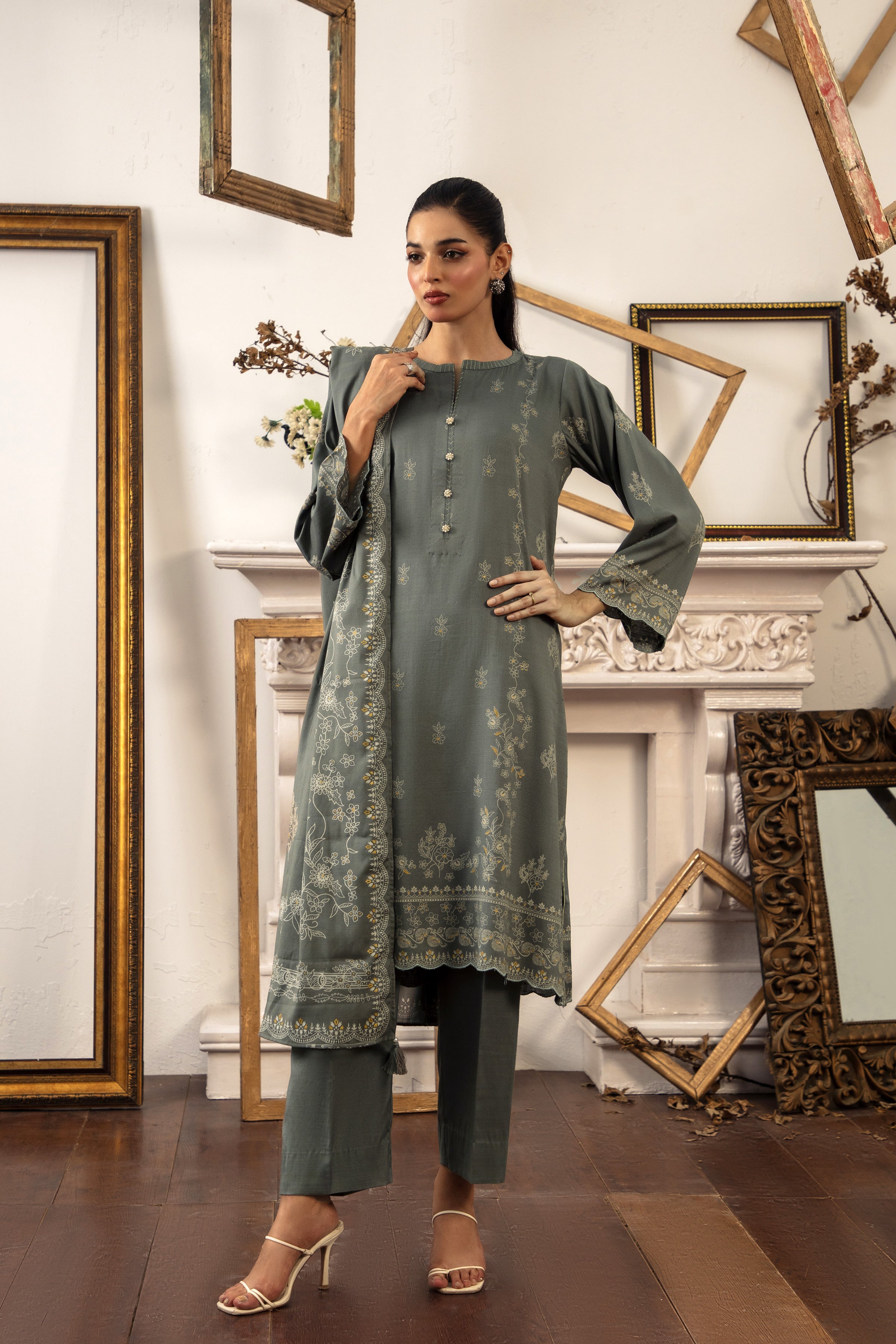 03 Piece Stitched Textured Pearl Printed Marina