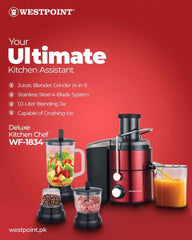 Westpoint Deluxe Kitchen Chef WF-1834 Juicer Blender Grinder (4 in 1) Brand Warranty