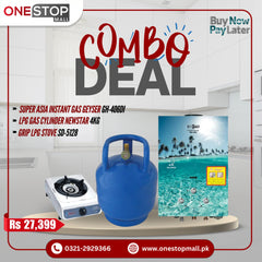Combo Deal Discount Offer (Grip LPG Stove SD-5128) (NewStar LPG Gas Cylinder 4Kg) (Super Asia Instant Gas Geyser GH-406Di LPG) - Onestopmall.pk