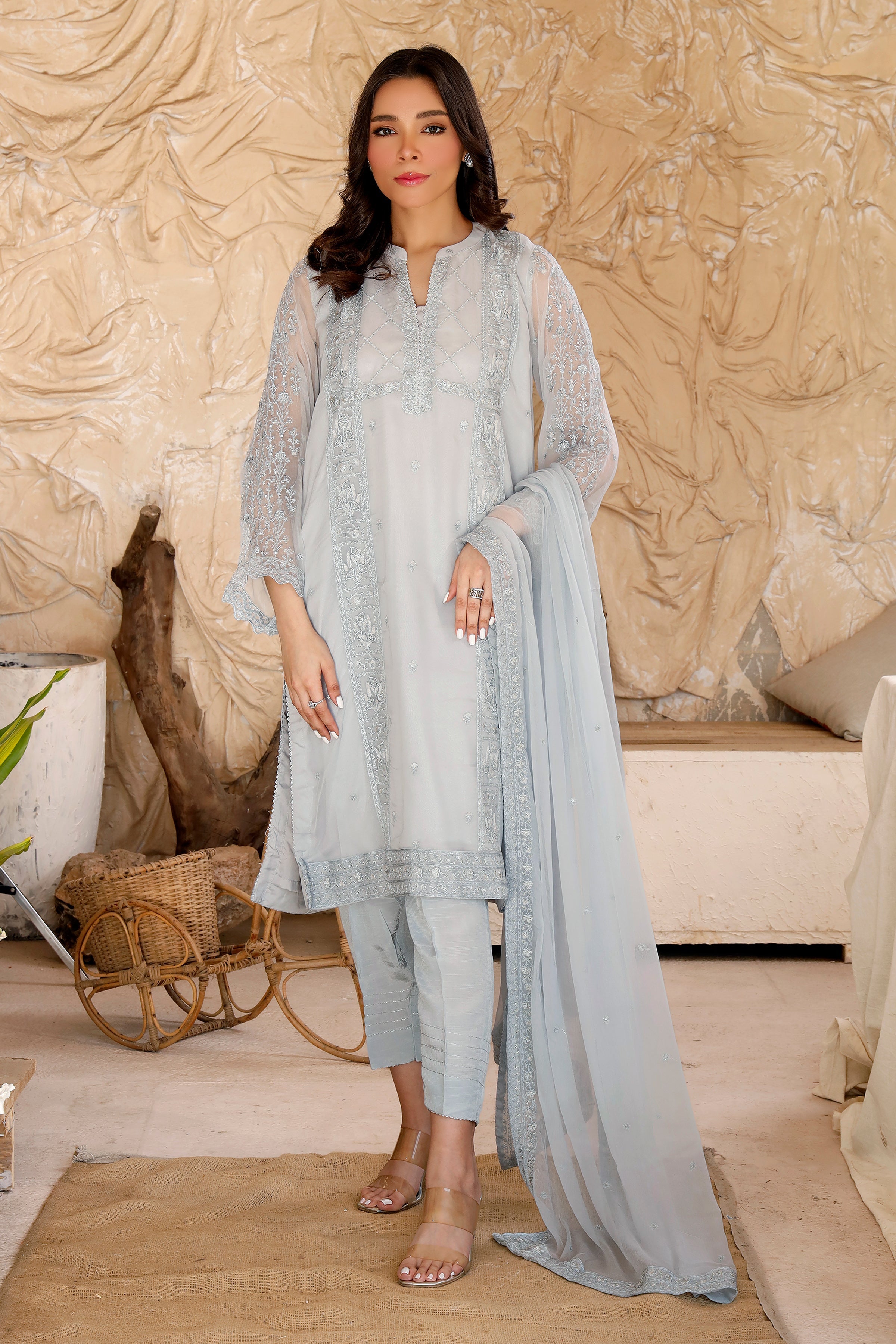 03 Piece Ready to wear Embroidered Chiffon