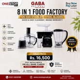 Gaba National Food Factory GN-920 8 in 1 ( Black) Stainless Steel Blades Quick & Easy Cleaning Brand Warranty