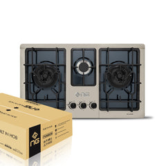 Nasgas Built In Hobs DG-444 BK (Steel Top) Heavy gauge double shade non magnet steel top 1 Year Brand Warranty