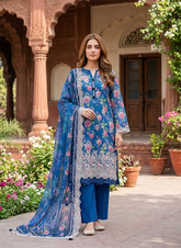 03 Piece Stitched Embroidered with cutwork embroidered chiffon dupatta