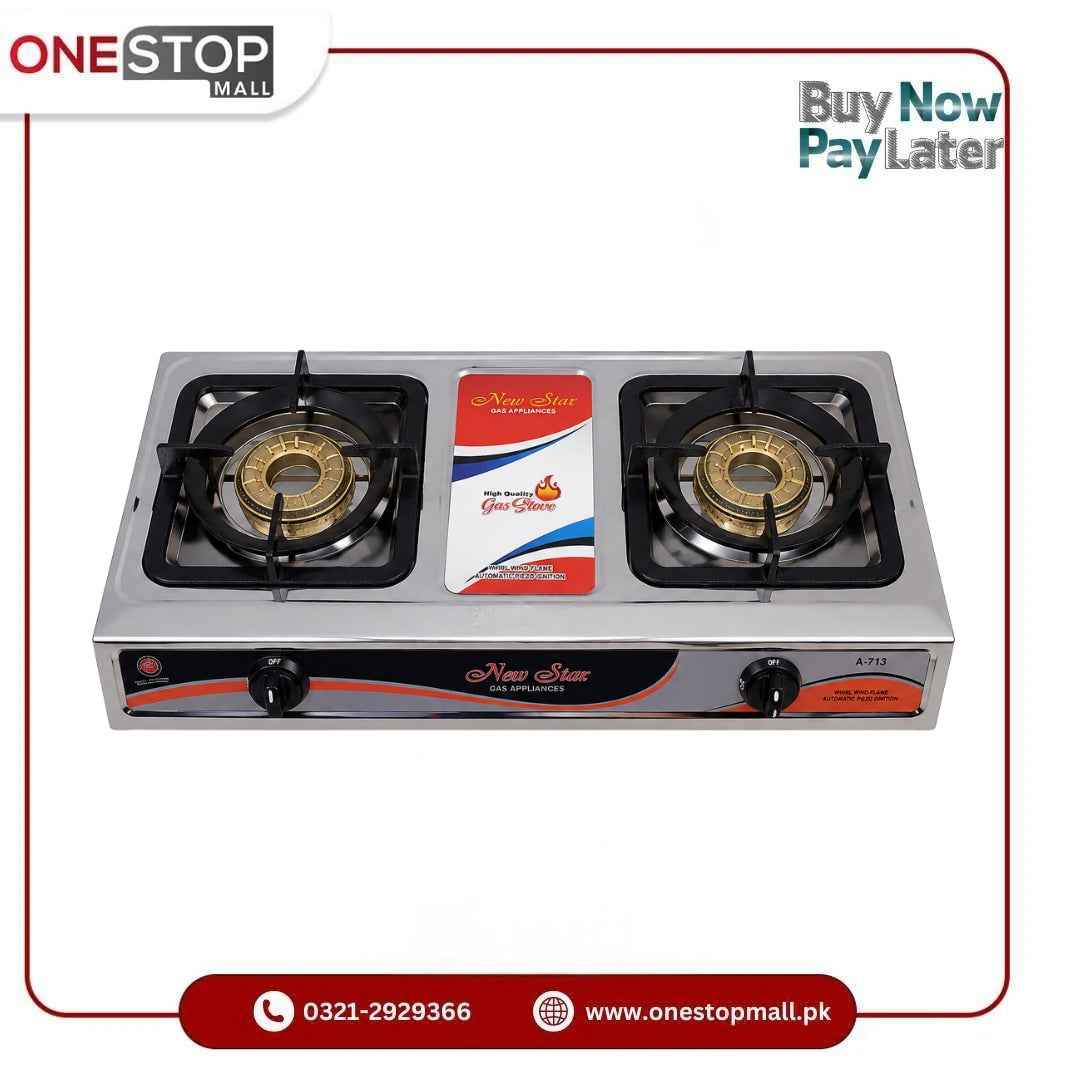 New Star 2 Burner Gas Stove A-713 Natural Gas Automatic Ignition Stainless Steel Gas Stove