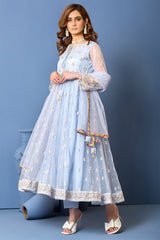 03 Piece Ready to wear Embroidered Net Fabric