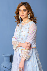 03 Piece Ready to wear Embroidered Net Fabric