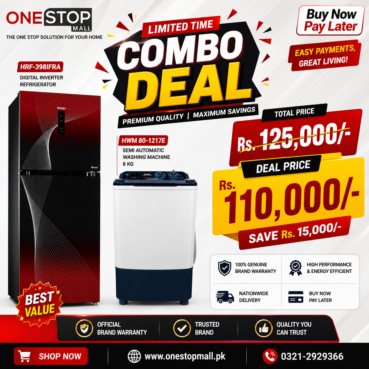 Haier 2 Items Combo Deal - Washing Machine & Refrigerator Discount Offer
