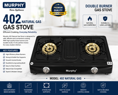 Murphy Gas Stove Model 402 Natural Gas Double Burner Heavy Duty Brass Burners