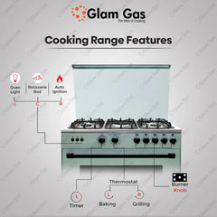 Glam Gas Cooking Range Chef 34 Green Style & Functionality Tempered Glass Auto Ignition (Natural Gas & LPG) Brand Warranty - Onestopmall.pk