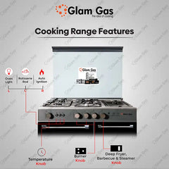 Glam Gas Cooking Range Glamour 34 Gray Tempered Glass Auto Ignition (Natural Gas & LPG) Brand Warranty - Onestopmall.pk