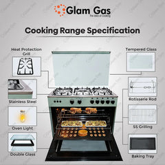 Glam Gas Cooking Range Chef 34 Green Style & Functionality Tempered Glass Auto Ignition (Natural Gas & LPG) Brand Warranty - Onestopmall.pk