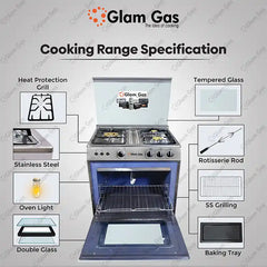 Glam Gas Cooking Range (Gas) BAKER’S 27 Full Stainless Steel Auto Ignition System" (Natural Gas & LPG) Brand Warranty - Onestopmall.pk