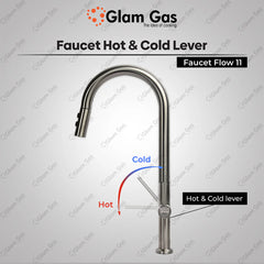 Glam Gas Faucet (Faucet Flow-11) Imported Aerater Stainless Steel Flexible Hose Brand Warranty - Onestopmall.pk
