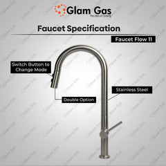 Glam Gas Faucet (Faucet Flow-11) Imported Aerater Stainless Steel Flexible Hose Brand Warranty - Onestopmall.pk