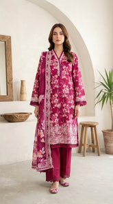 03 Piece Stitched Embroidered with cutwork embroidered lawn dupatta