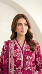 03 Piece Stitched Embroidered with cutwork embroidered lawn dupatta