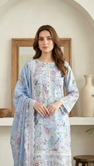 03 Piece Stitched Embroidered with cutwork embroidered lawn dupatta