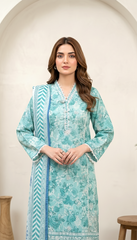 03 Piece Stitched Embroidered with Printed Chiffon Dupatta Komal Lawn