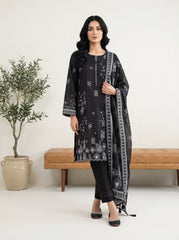 03 Piece Stitched Monochrome Printed Lawn