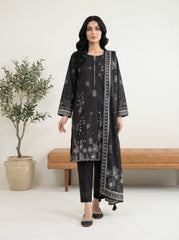 03 Piece Stitched Monochrome Printed Lawn
